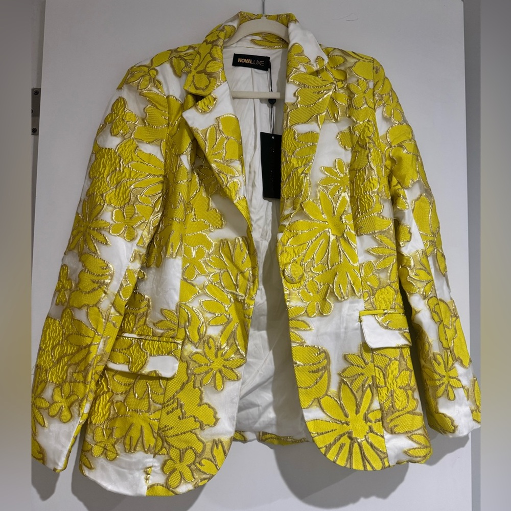 Fashion Nova Poppy Embroidered Yellow Blazer NWT - Picture 6 of 11